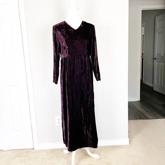 Earth Song Size 8P Petite Velvet Maxi Dress Fairycore Witchy Dark Purple 90s - Picture 3 of 9
